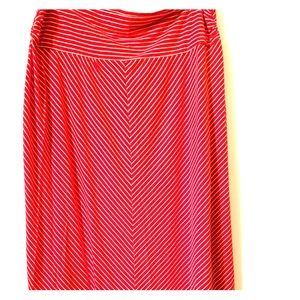Red and white diagonal stripe maxi skirt